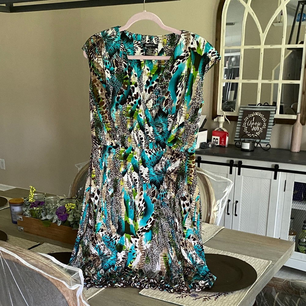 Glamour Blue and Black Pleated Midi Sundress